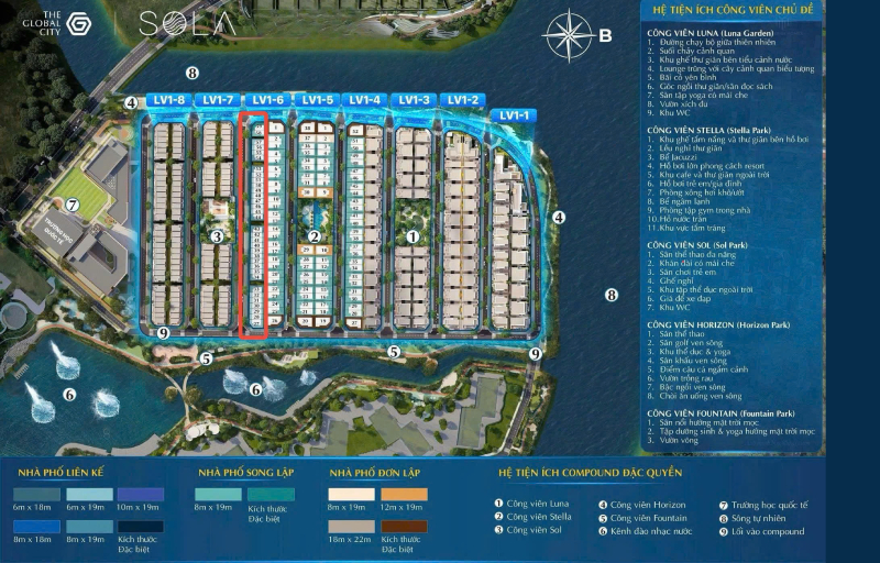 Mặt bằng nhà phố liền kề Sola - Đảo Ánh Dương The Global City